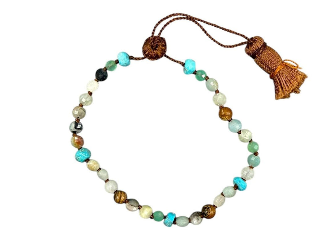 Turquoise, Chalcedony, and Opal Bracelet with Tassels