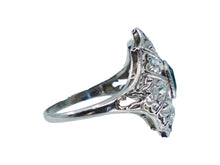 Load image into Gallery viewer, Platinum Deco Diamond and Emerald Ring
