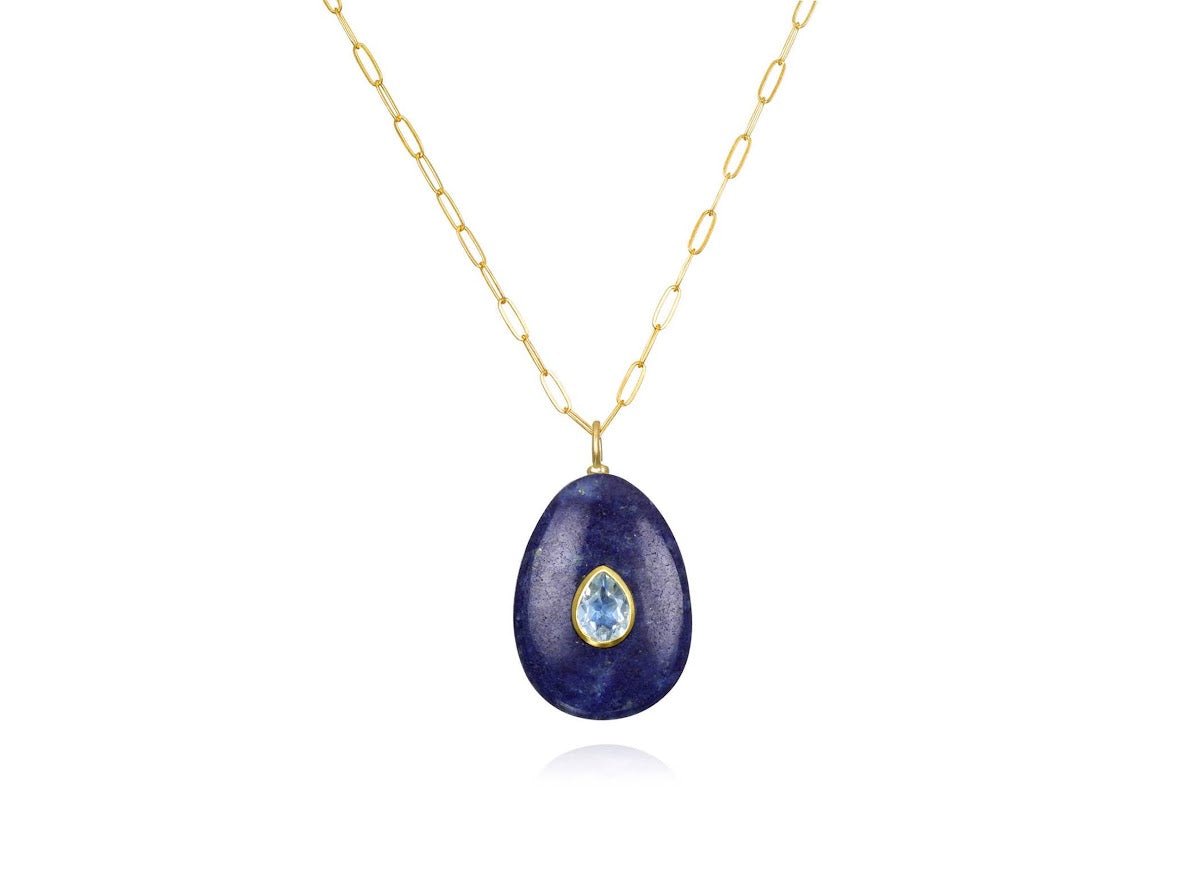 Lapis and Blue Topaz Charm Necklace