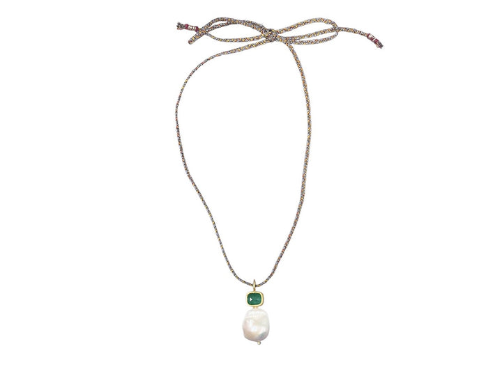 Freshwater Pearl with Emerald Necklace