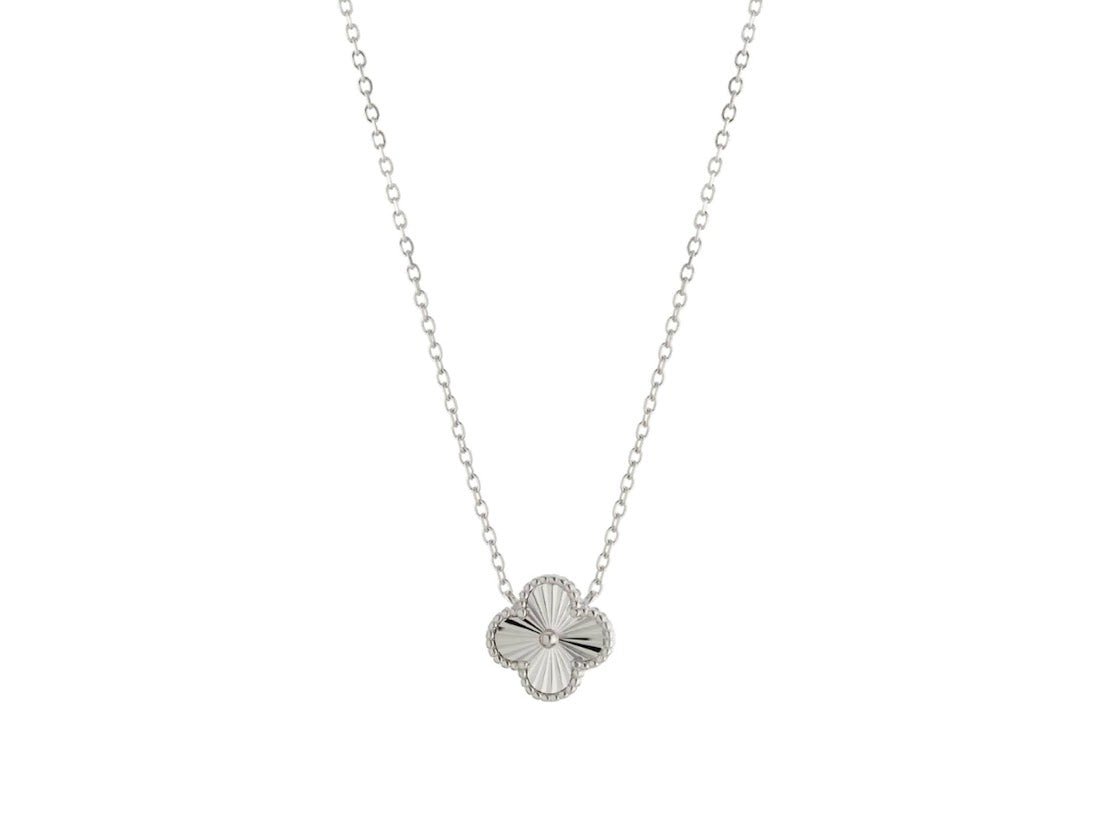 Silver Beaded Clover Necklace