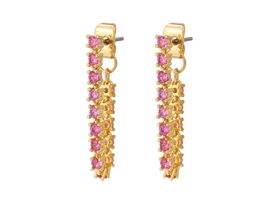 Pink CZ Chain Stud Earrings