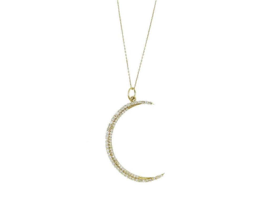 14k Gold and Diamonds Moon Pendant Necklace
