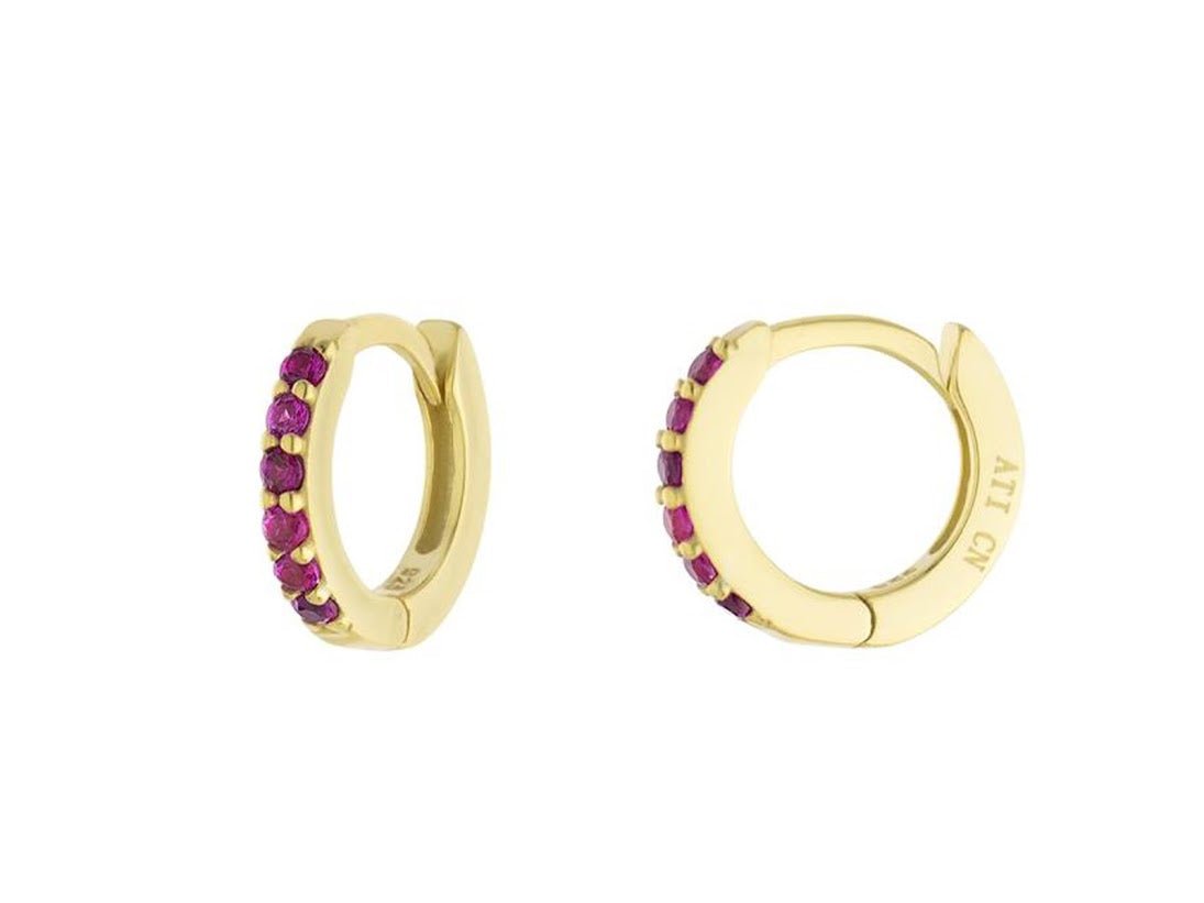 Faux Ruby Huggie Hoops