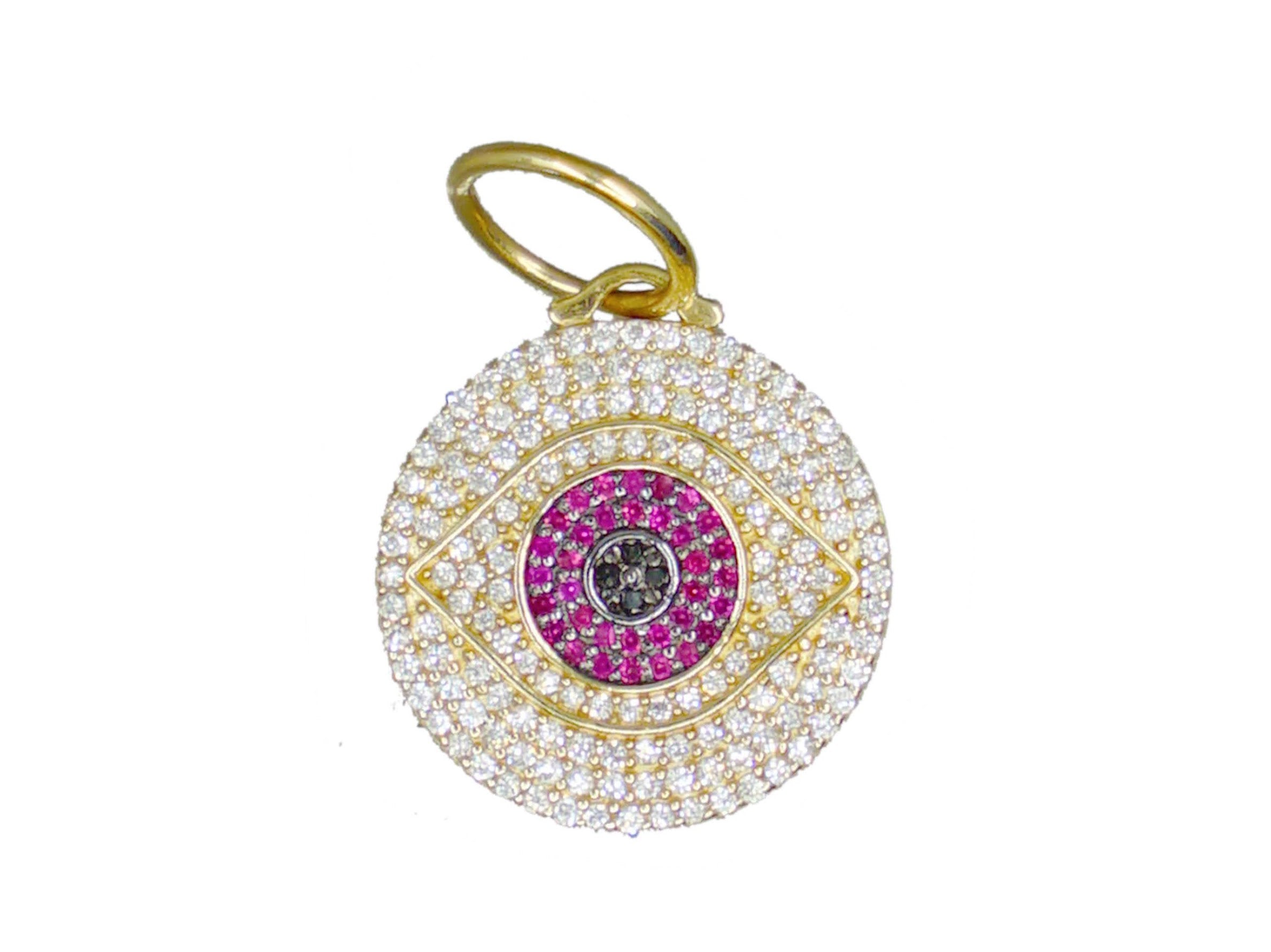 14k Pink Sapphire Evil Eye Pendant with Diamonds