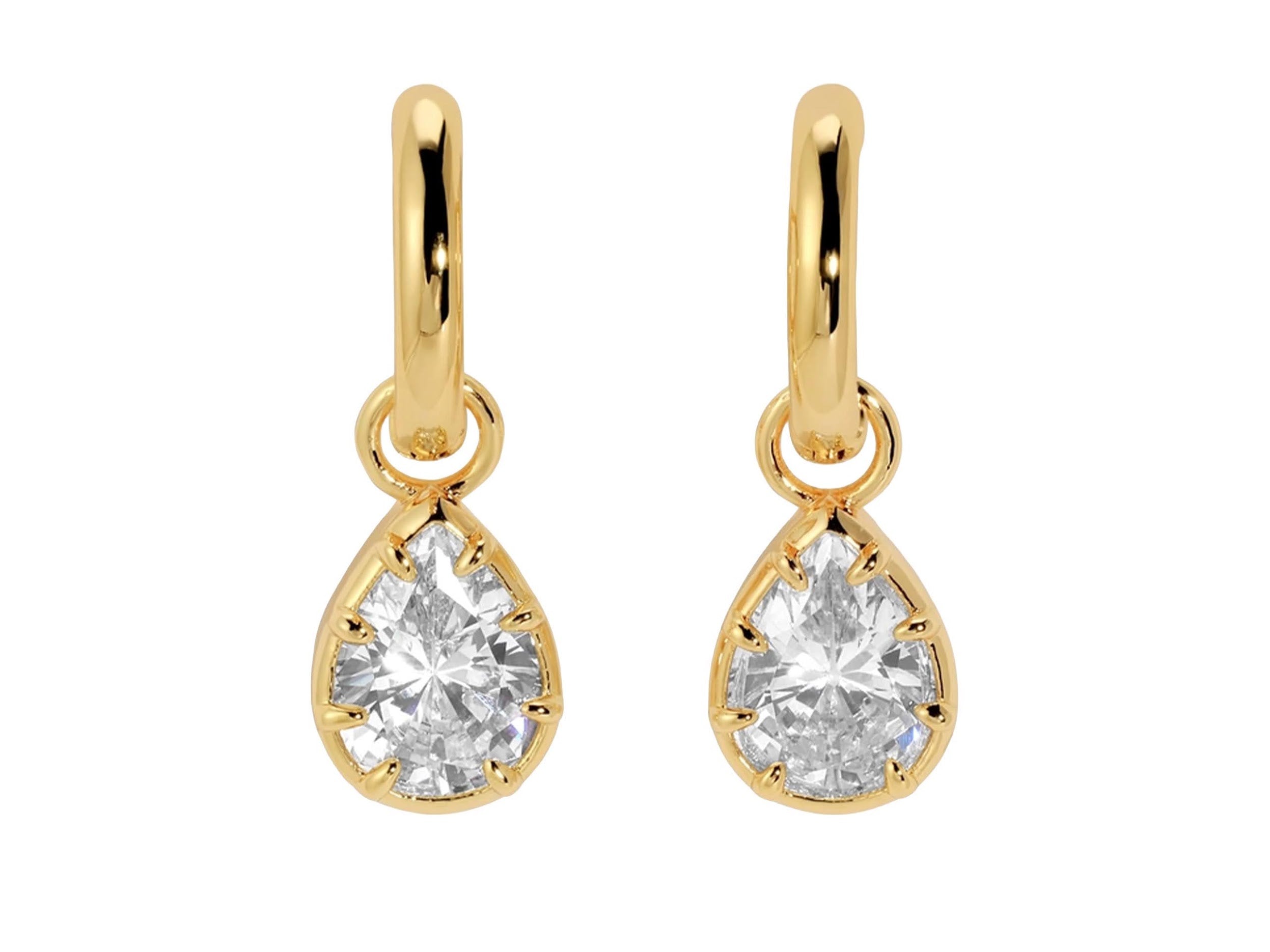 Gold Huggie Hoops with Pear-Shaped CZs