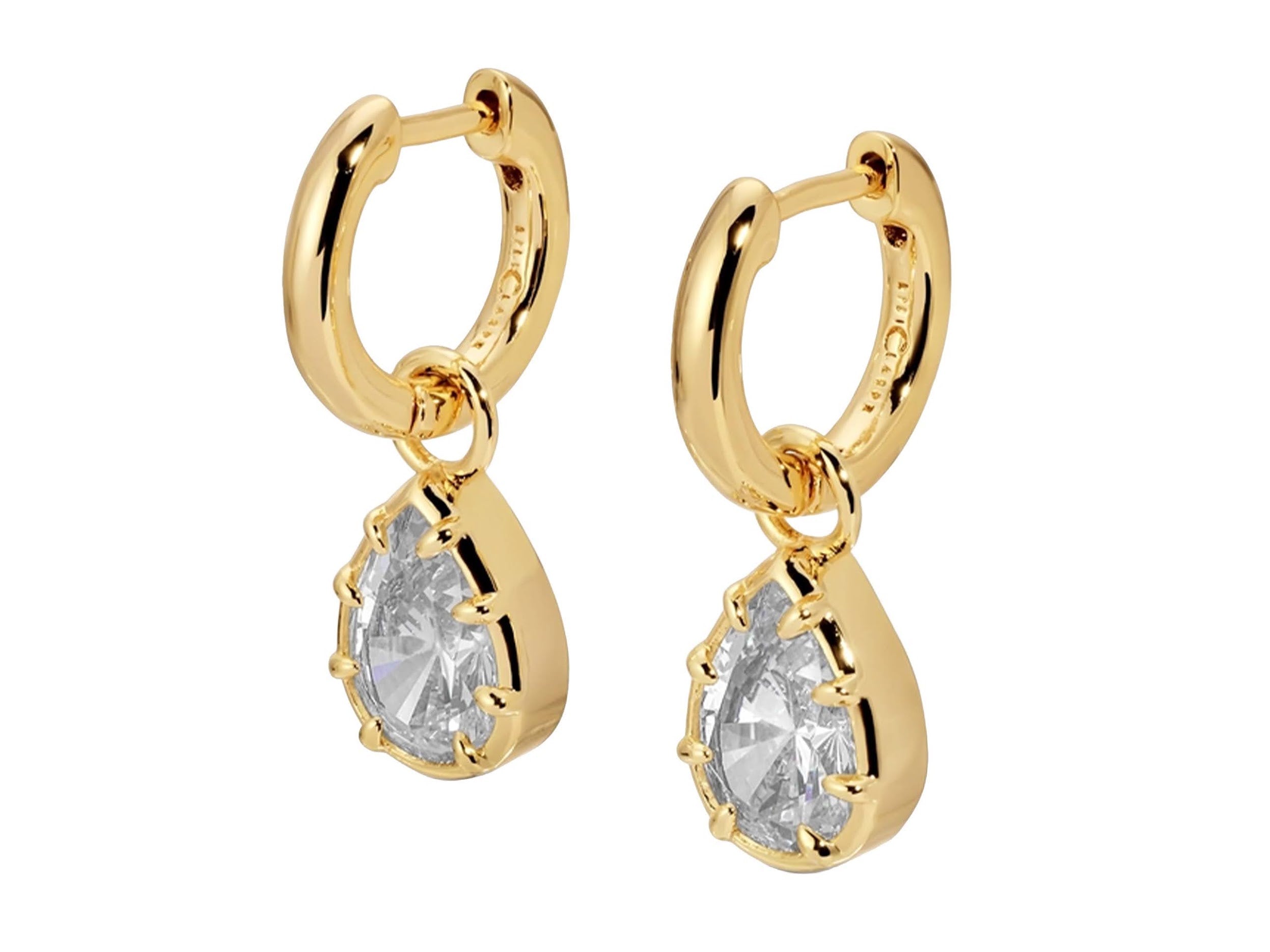 Gold Huggie Hoops with Pear-Shaped CZs