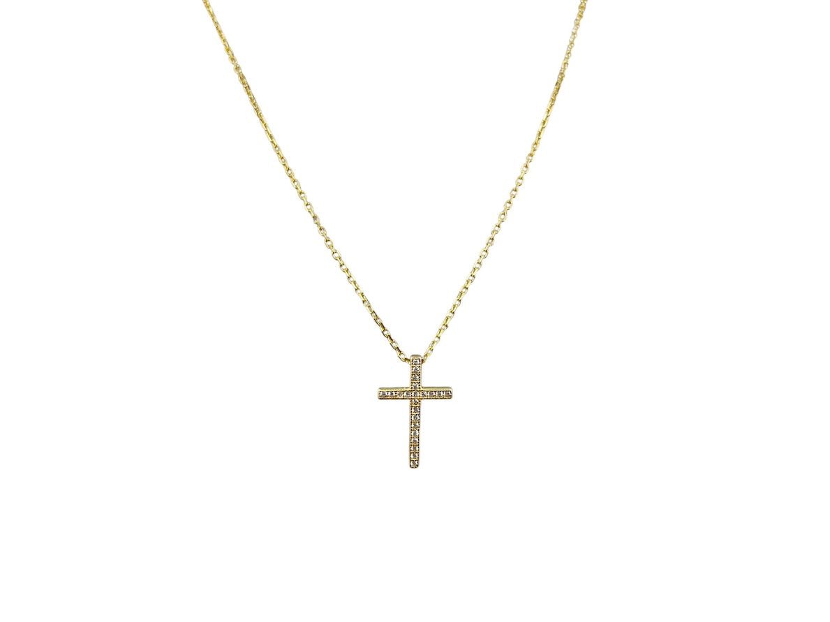 Gold Cross Necklace with CZs