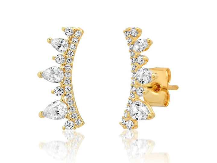 Gold Climber Earrings with Pear-Shaped CZs