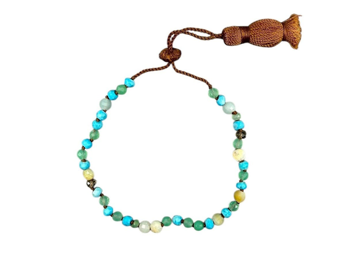 Turquoise, Chrysoprase, and Chalcedony Bracelet with tassels