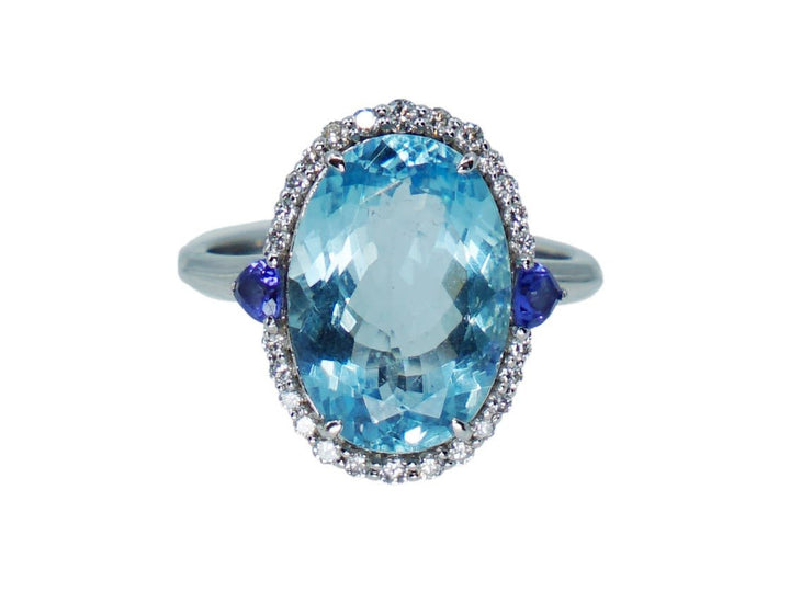 18k Aqua, Tanzanite, and Diamond Ring