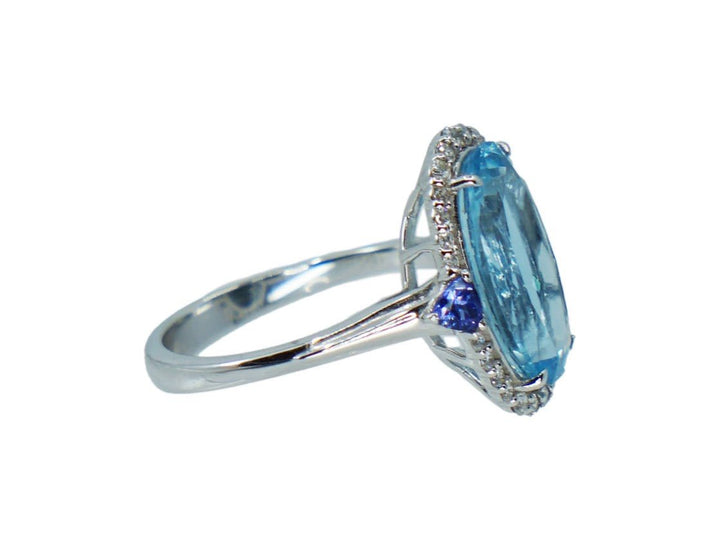 18k Aqua, Tanzanite, and Diamond Ring