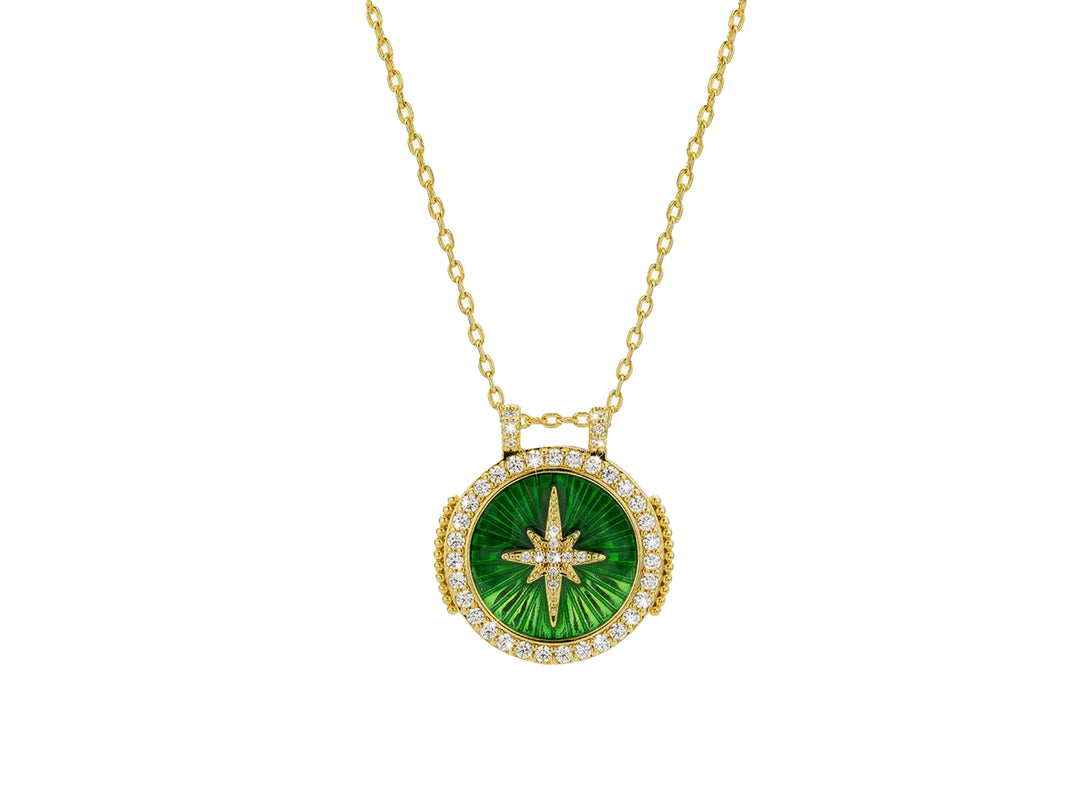 Round Green Enamel Star Necklace