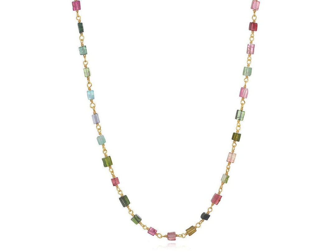 Watermelon Tourmaline Chiclet Bead Necklace