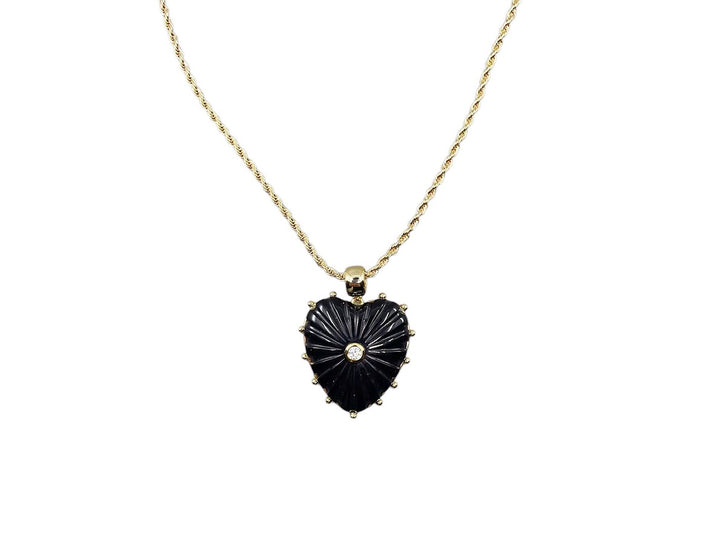 Black Onyx Heart Rope Necklace