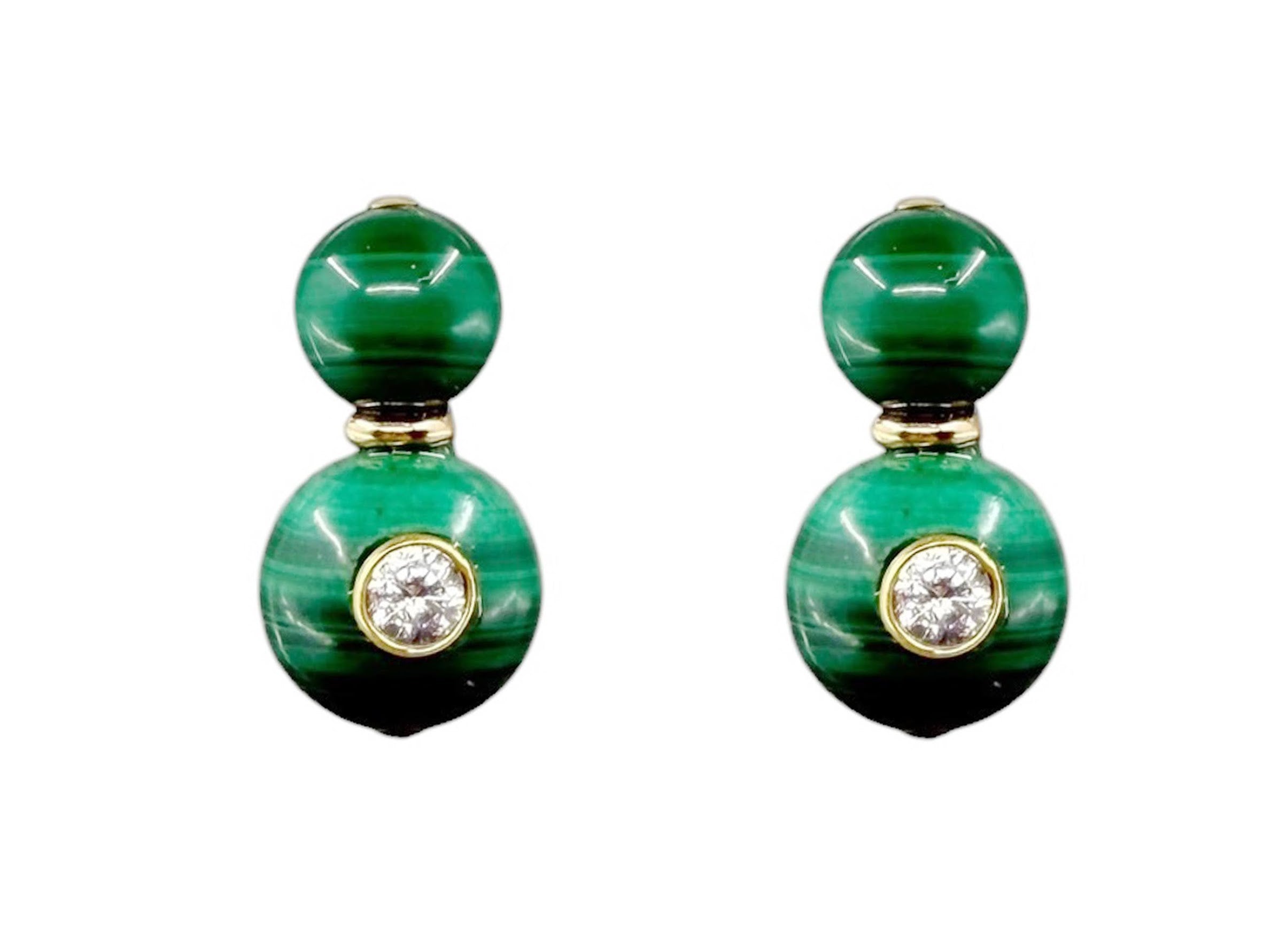 Malachite Double Ball Studs with Zircon
