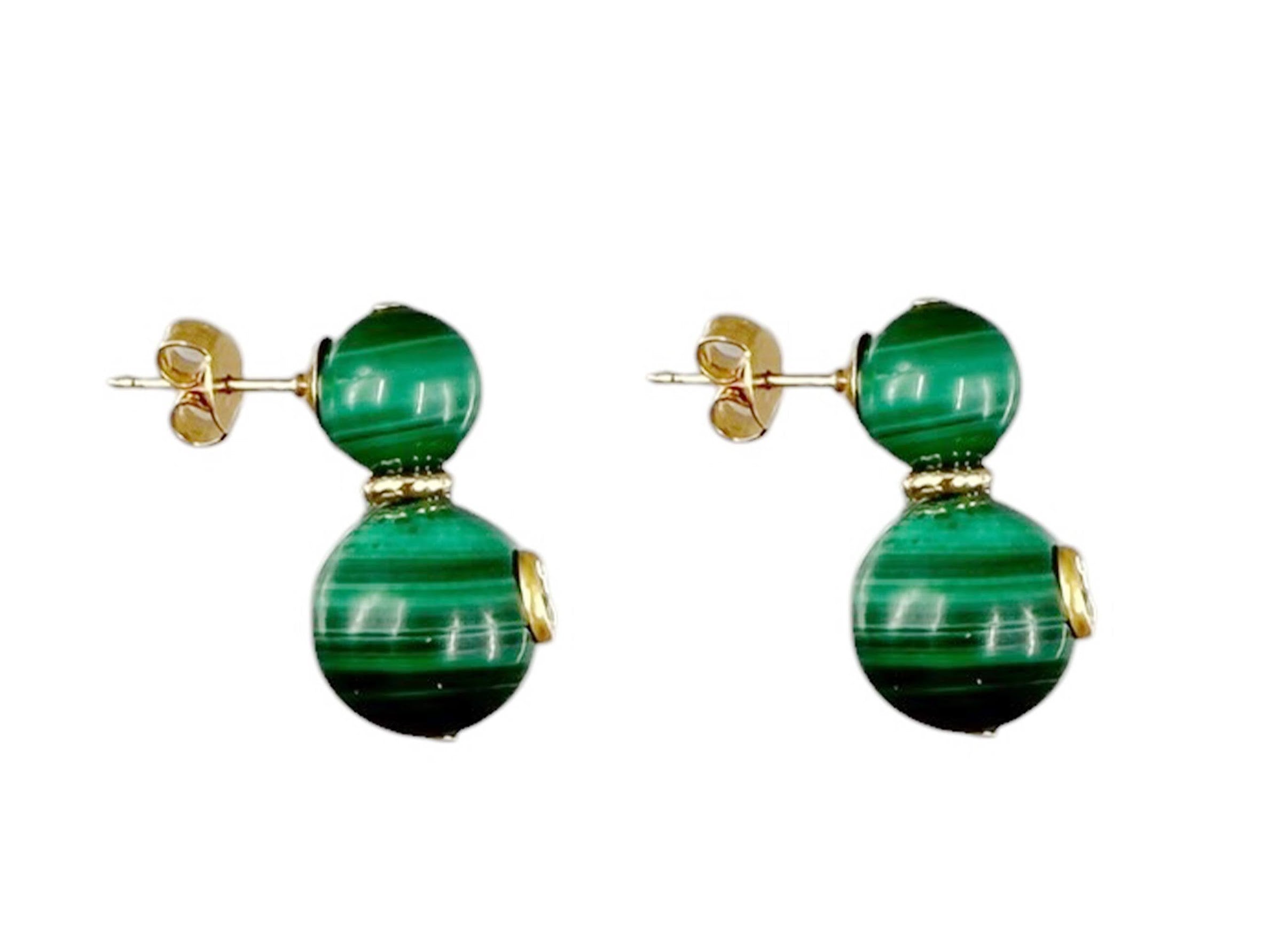 Malachite Double Ball Studs with Zircon