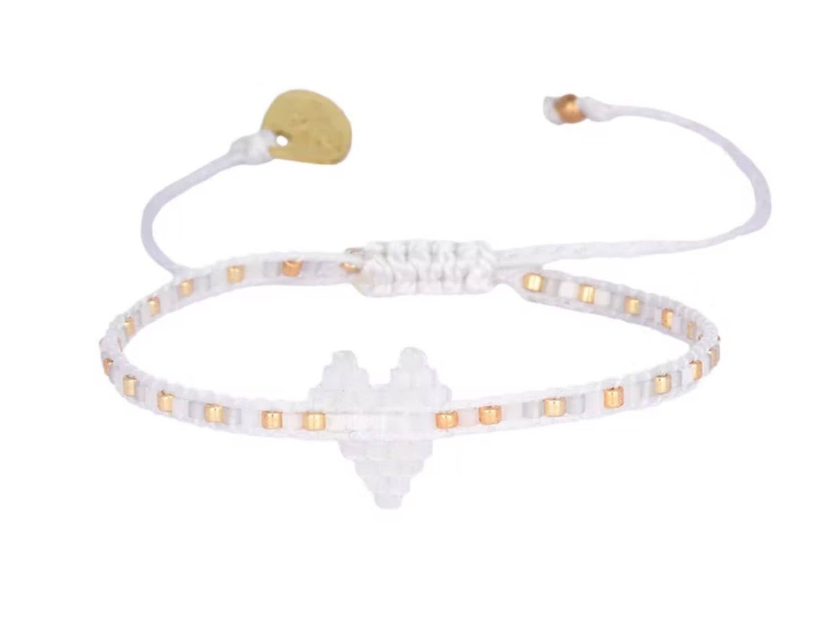 White Beaded Heart Bracelet