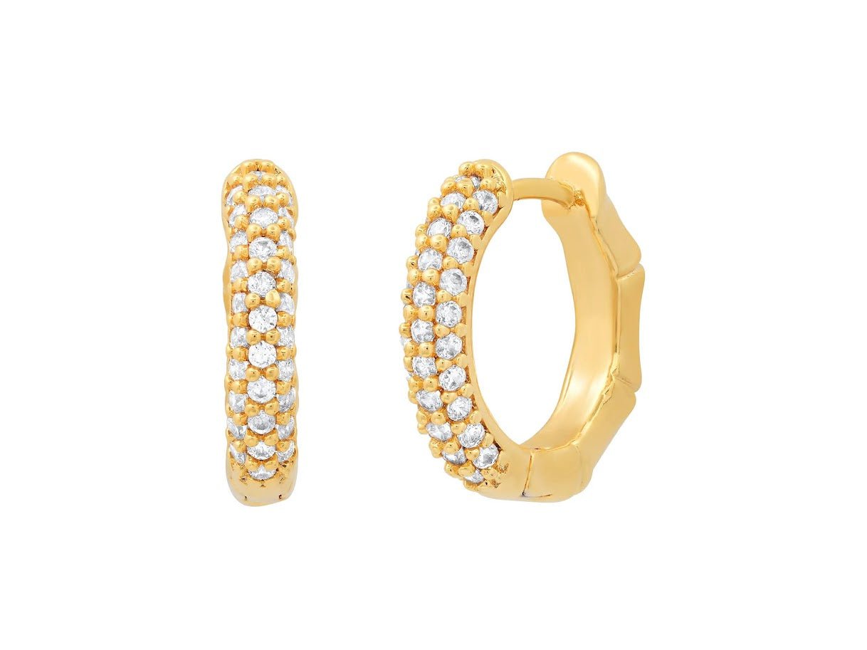 Bamboo and CZ Reversible Huggie Hoops