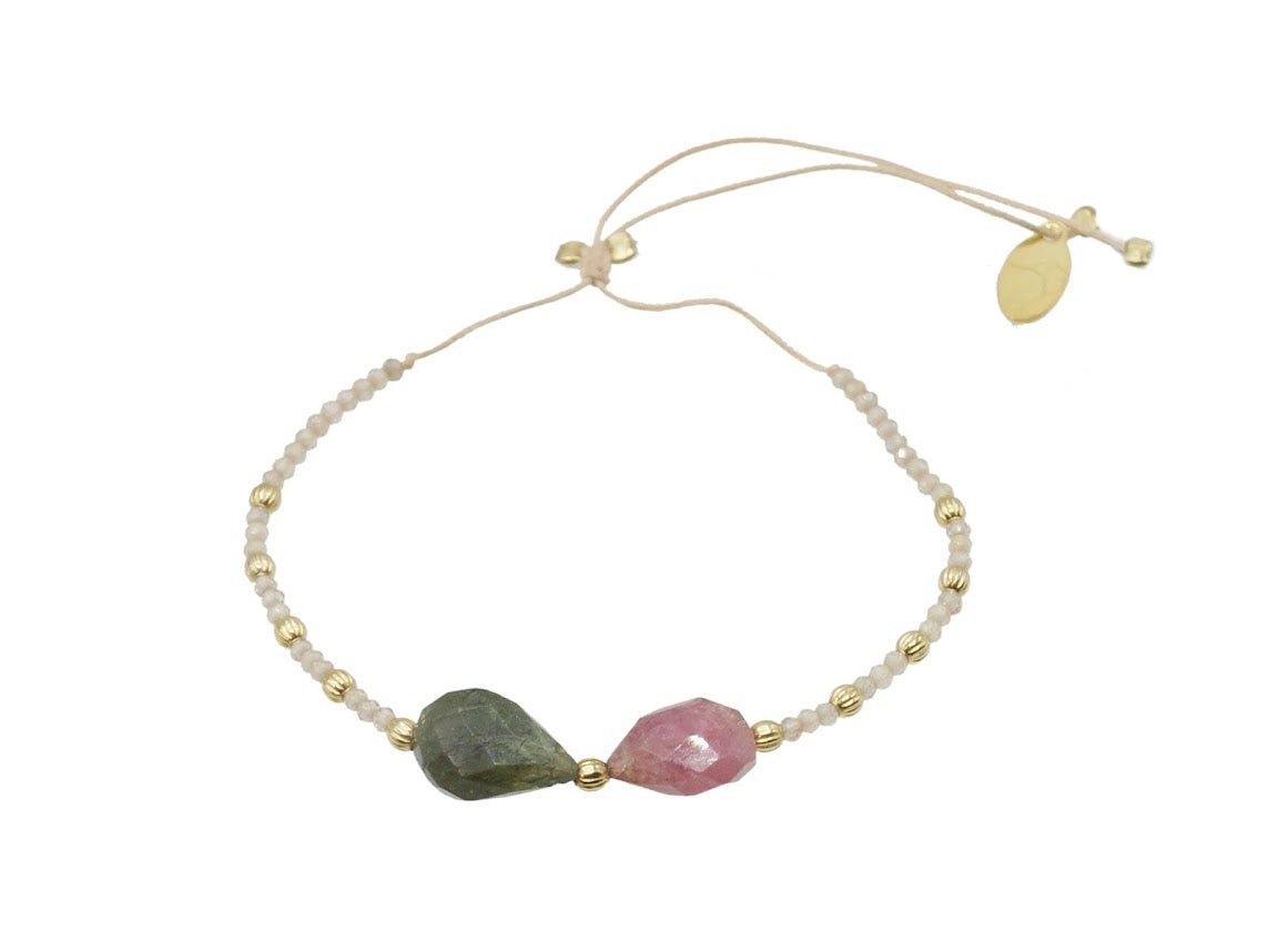 Cord Bracelet with CZs and Tourmaline