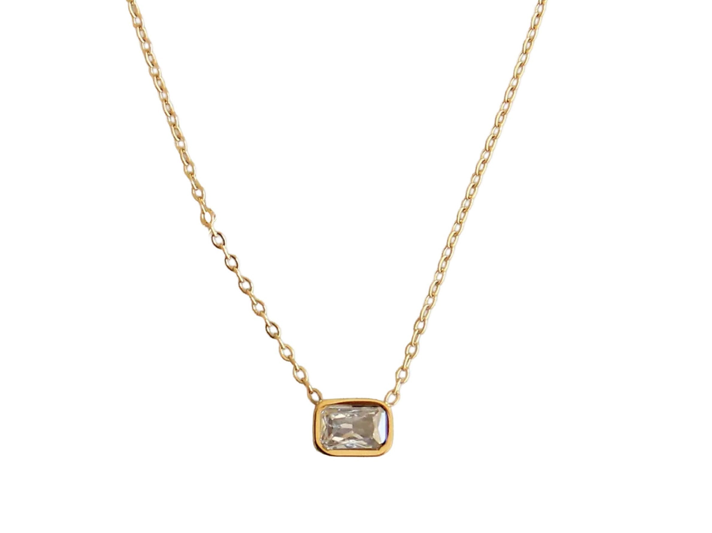 Emerald-Cut CZ Charm Necklace
