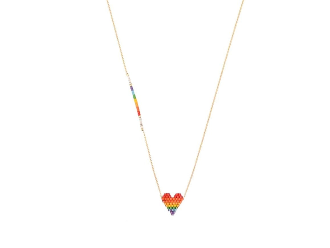 Rainbow Beaded Heart Necklace