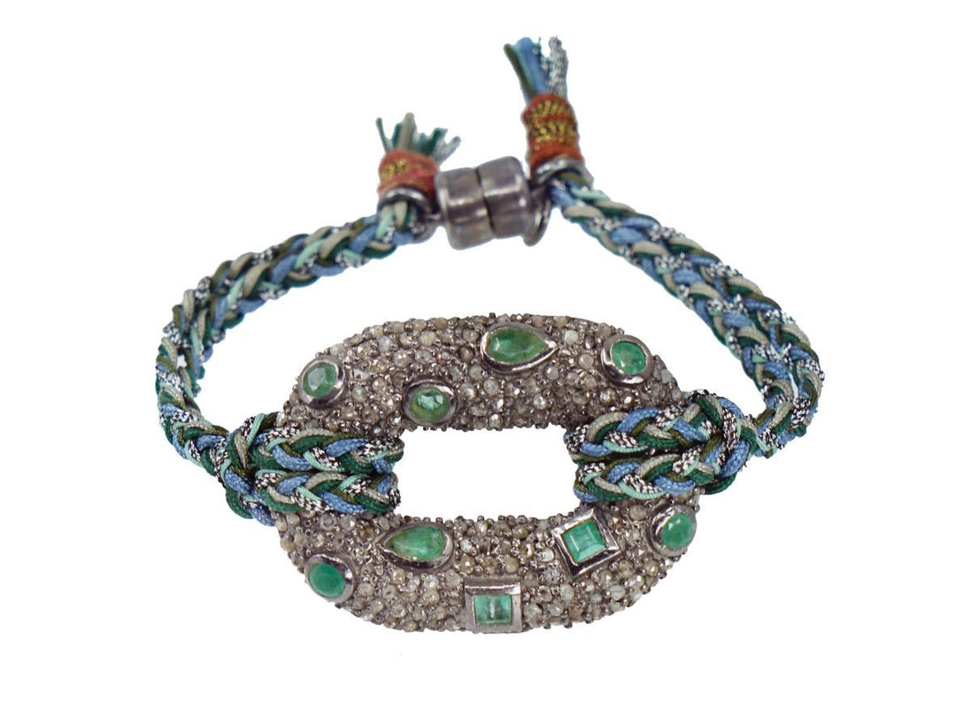 Emerald and Rose-Cut Diamond Link Bracelet