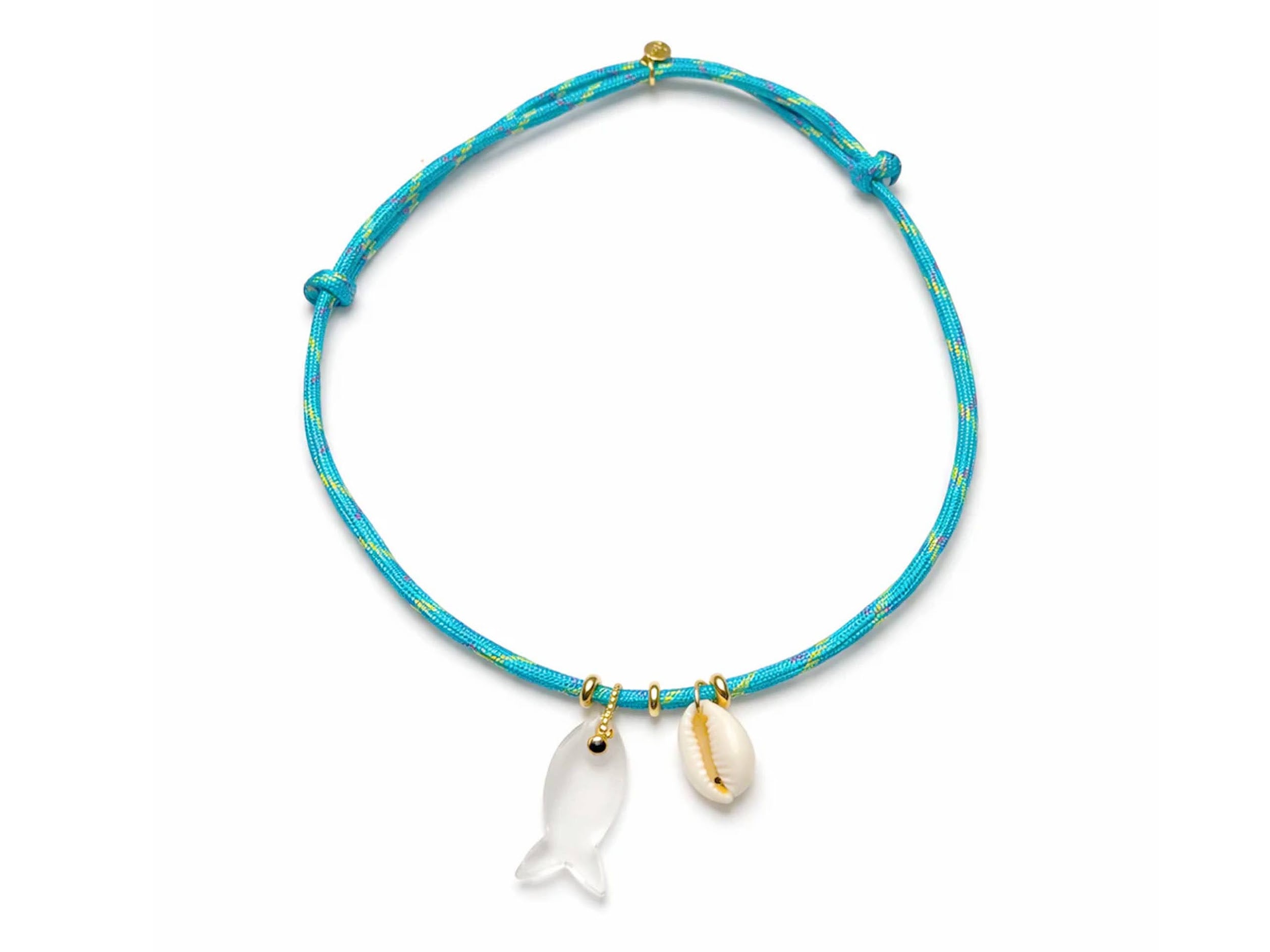 Clear Quartz Fish Charm with Puka Shell Paracord Necklace