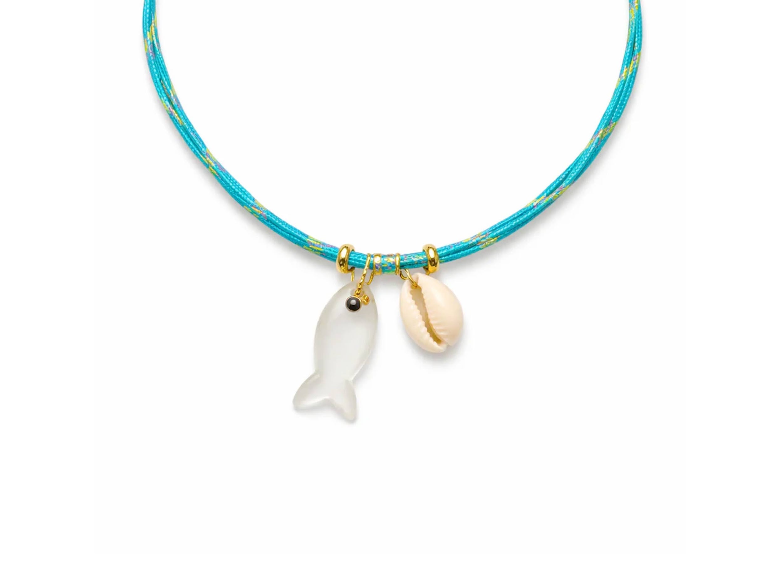 Clear Quartz Fish Charm with Puka Shell Paracord Necklace