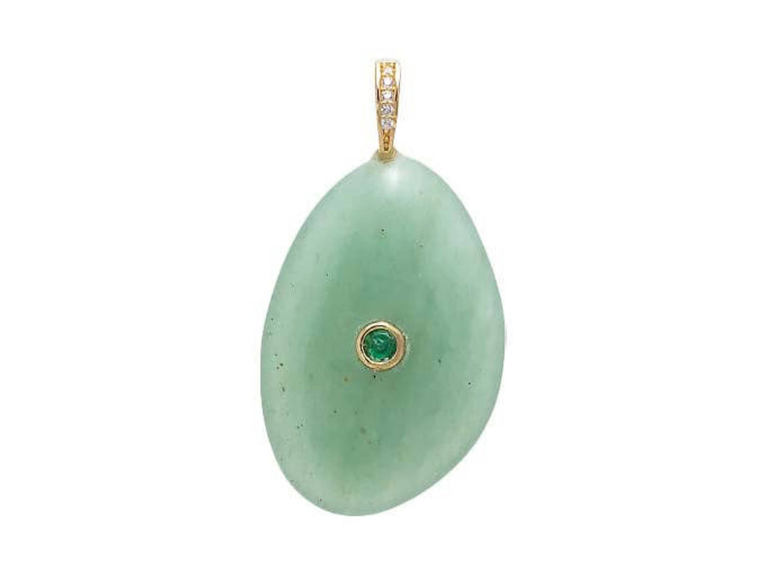 Jade Green Natural Stone Charm with CZ