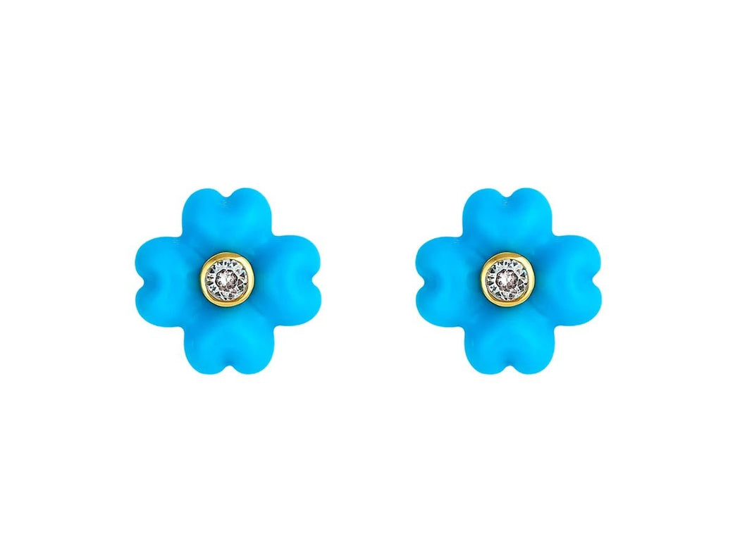Turquoise Heart Clover Studs