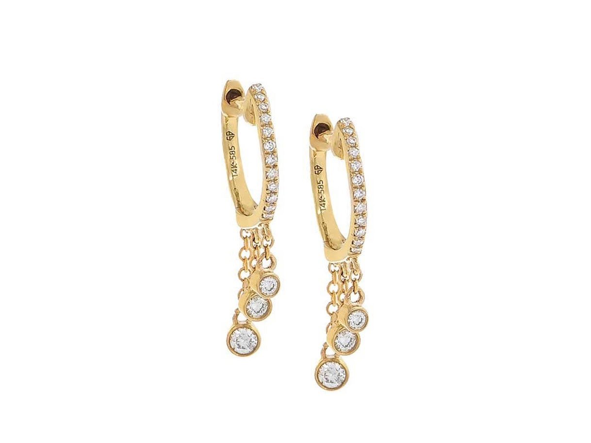 14k Dangling Diamond Huggie Hoops