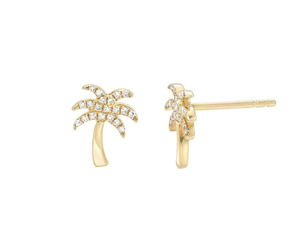 14k Diamond Palm Tree Stud Earrings