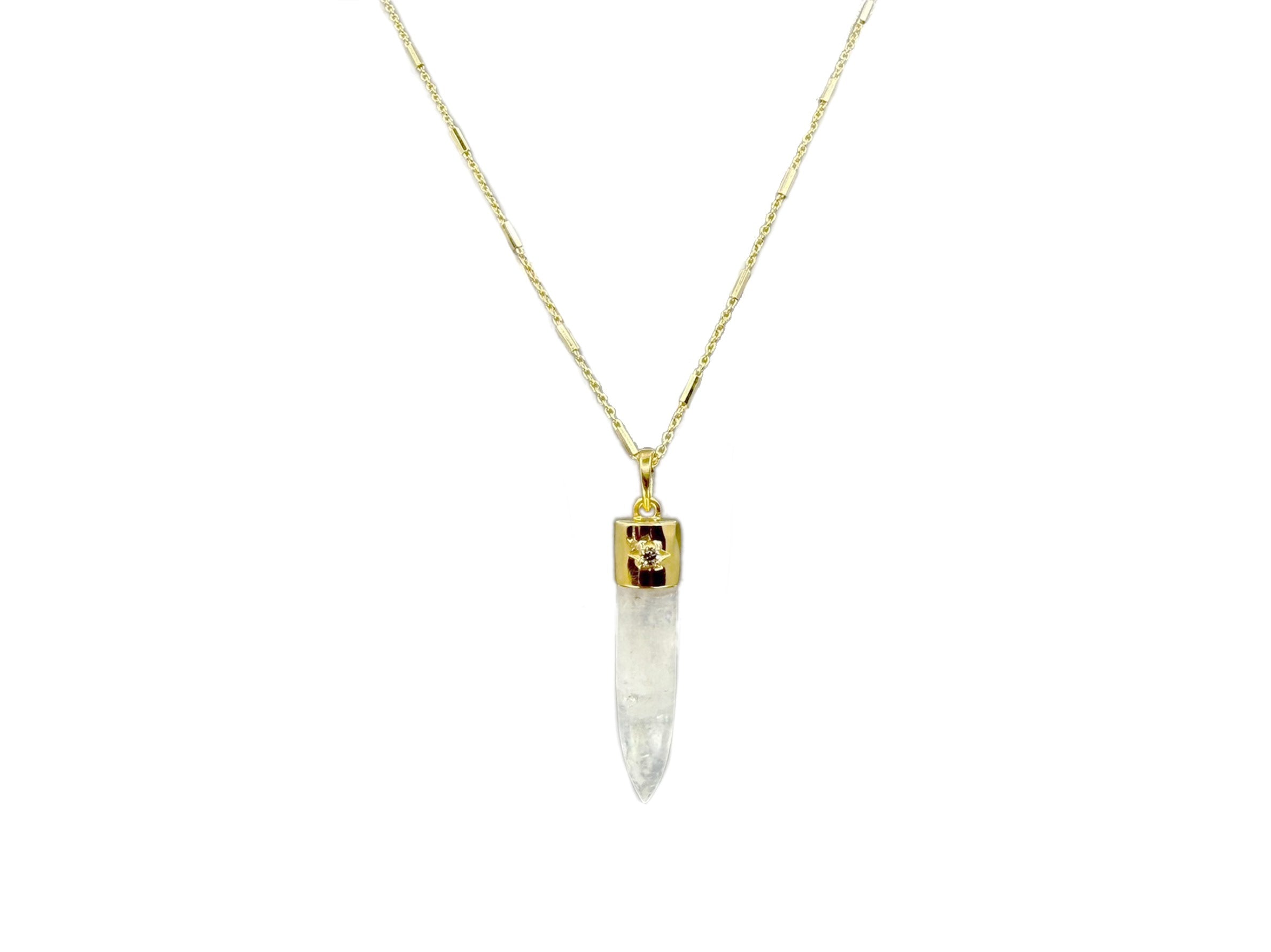 Gold Necklace with Moonstone and White Topaz Charm