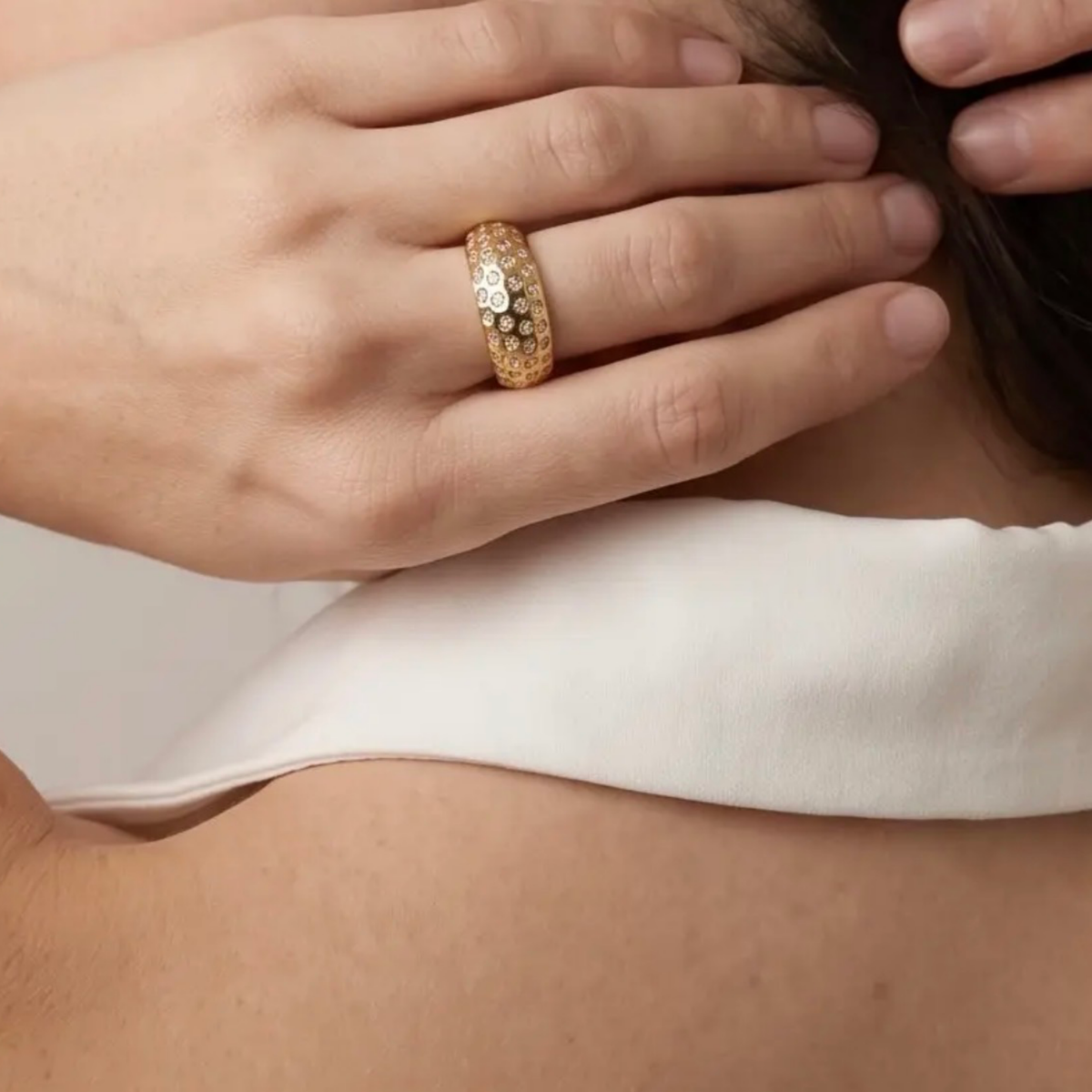 Gold Dome Ring with CZs