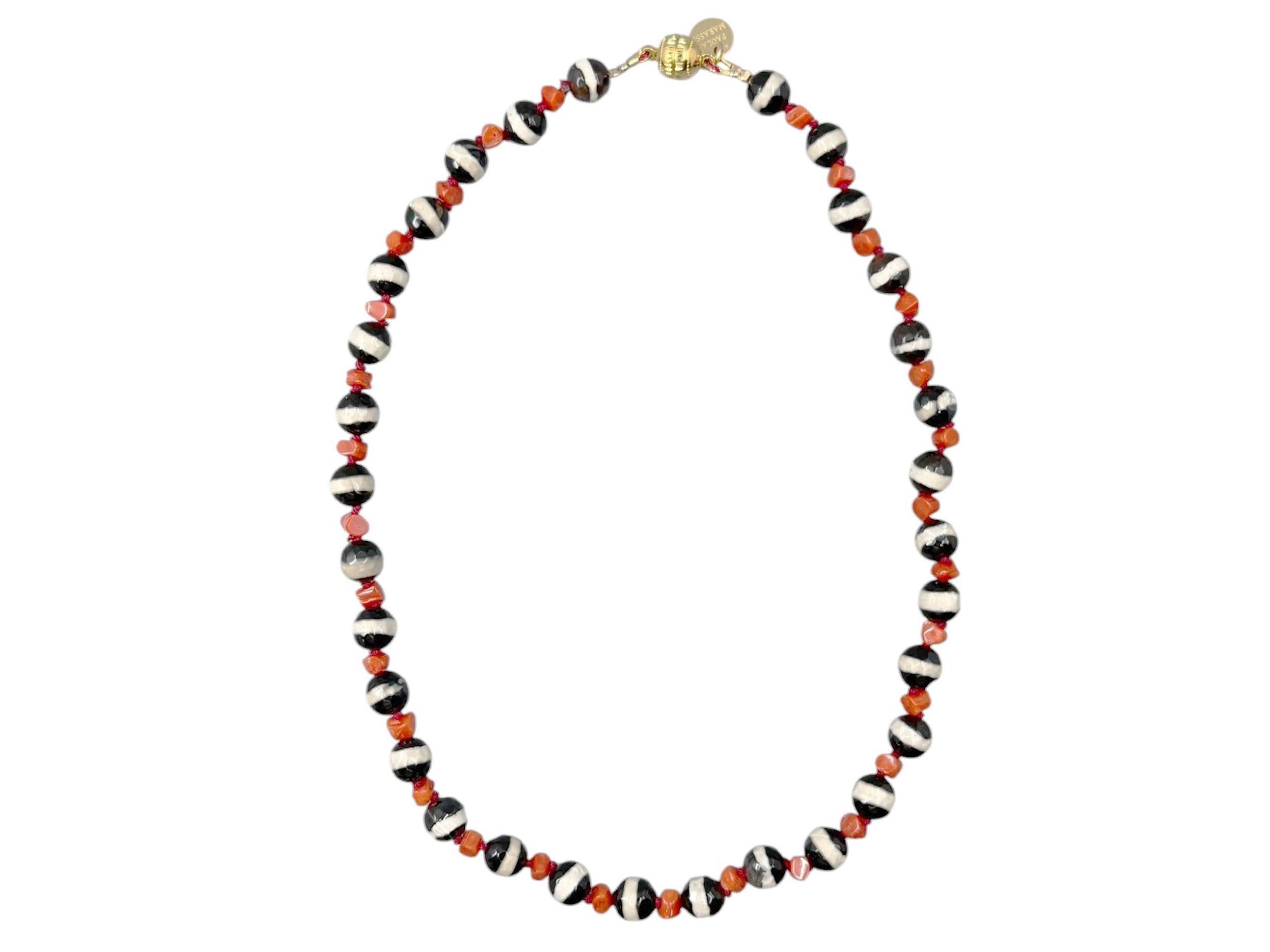 Tibetan Agate and Coral Necklace