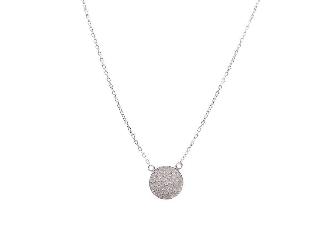 Large Silver Disc Necklace with CZs