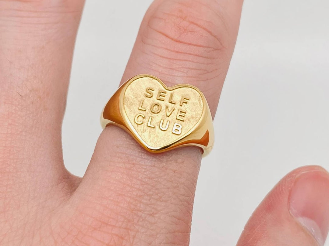 Gold "Self Love Club" Heart Ring