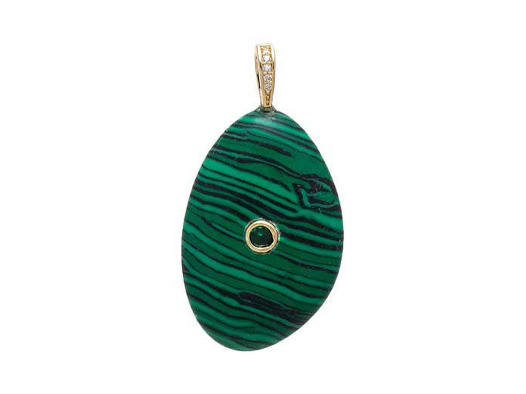 Malachite Natural Stone Pendant with CZ