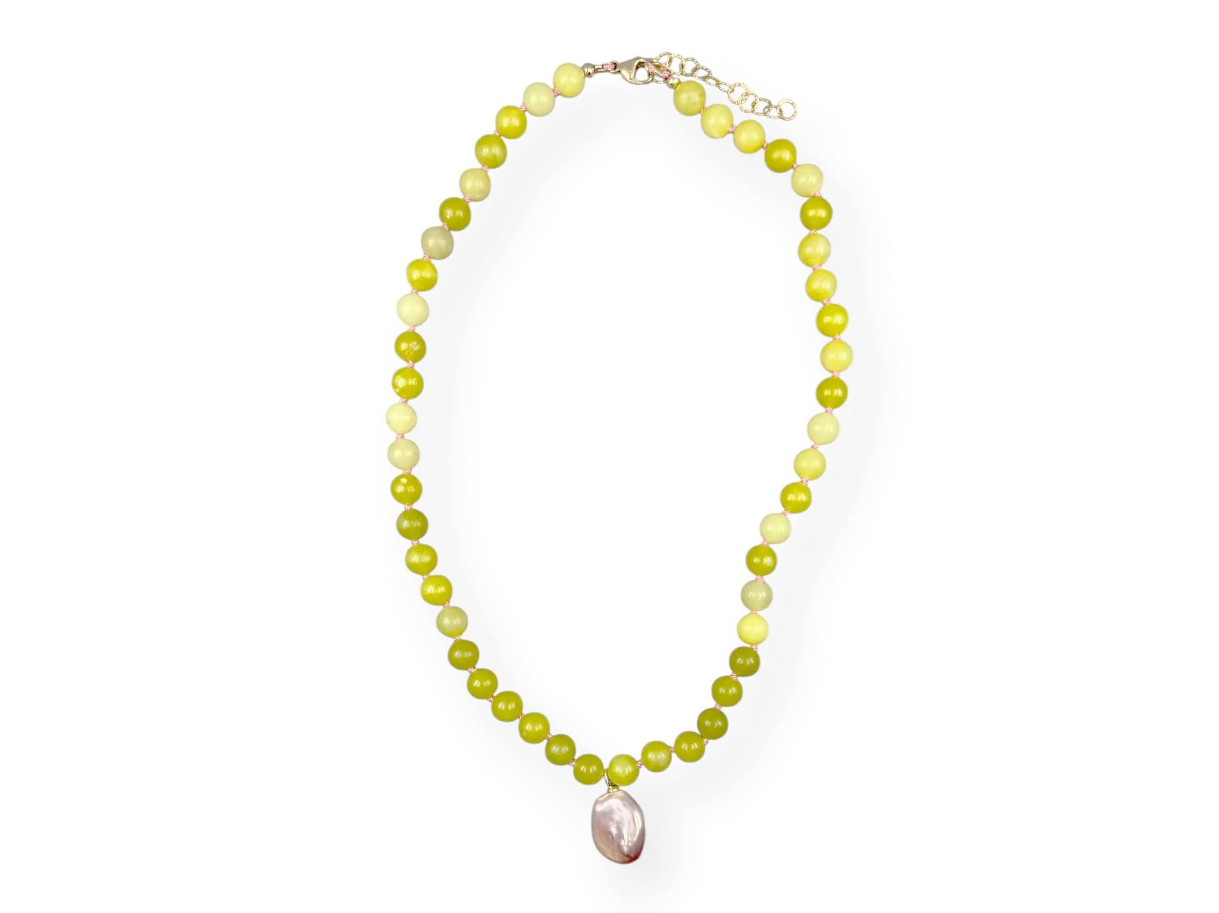 Round Lemon Jade with Pearl Necklace