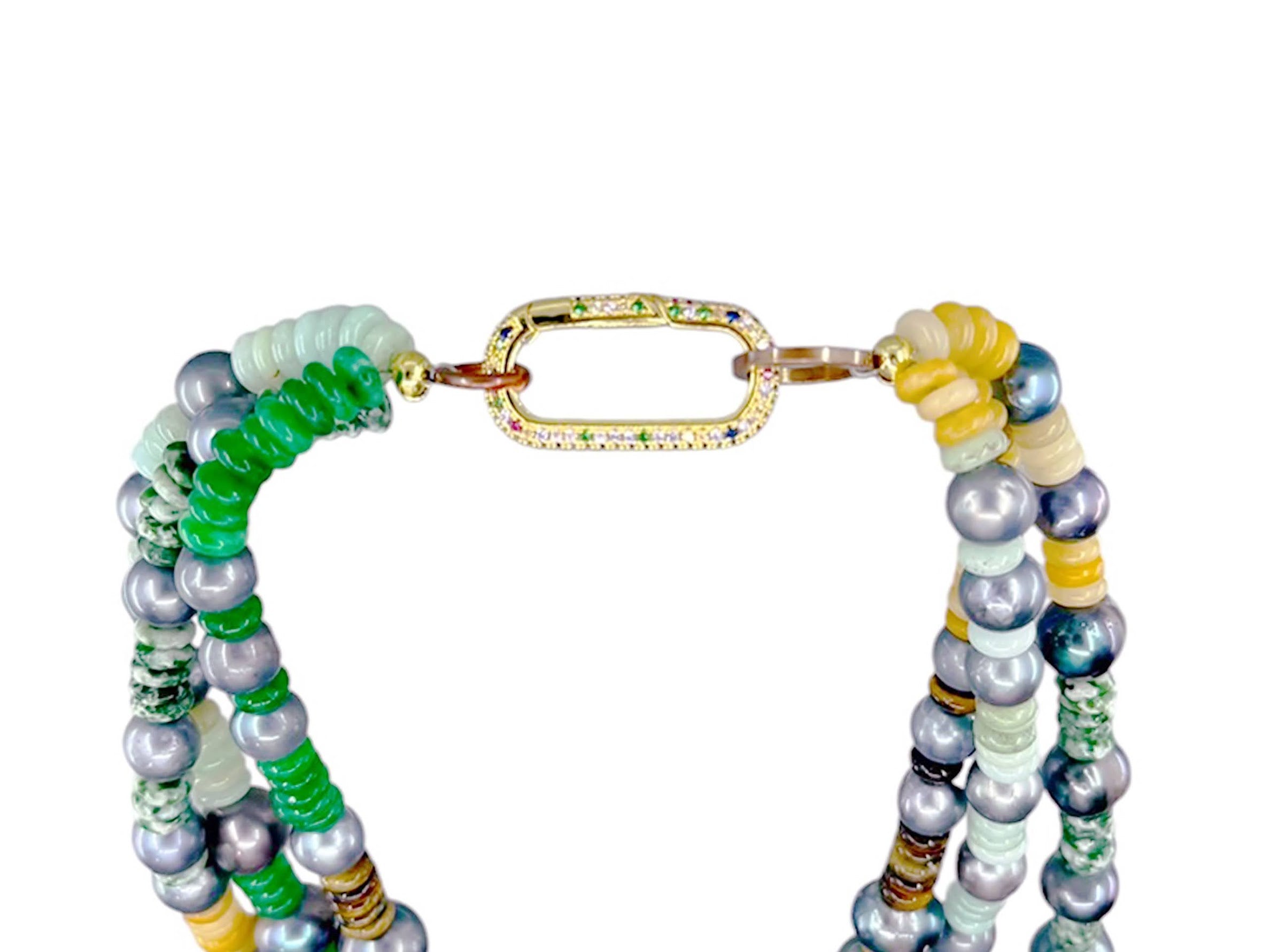 Triple Choker Necklace with Baroque Pearl and Scarab Charm