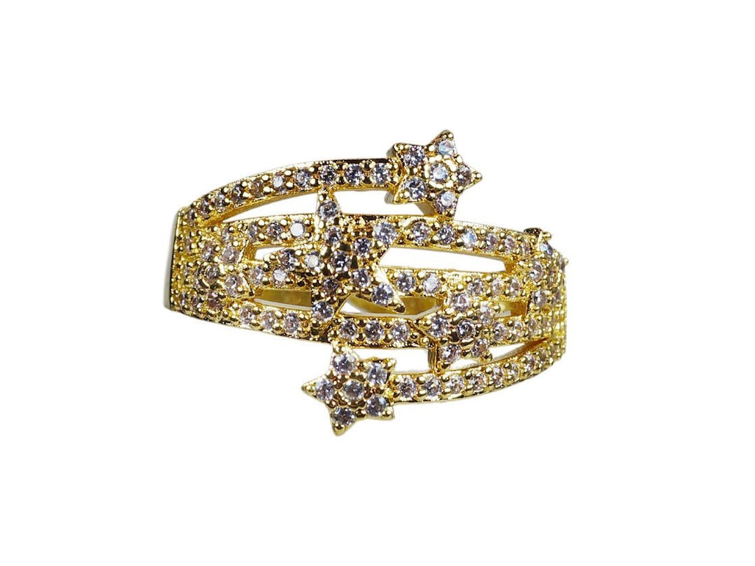 Gold Star Wrap Ring with CZs