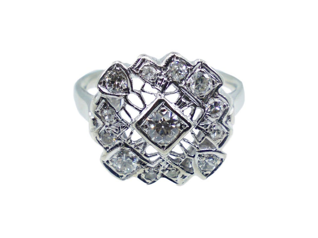 14k Art Deco Diamond Cocktail Ring