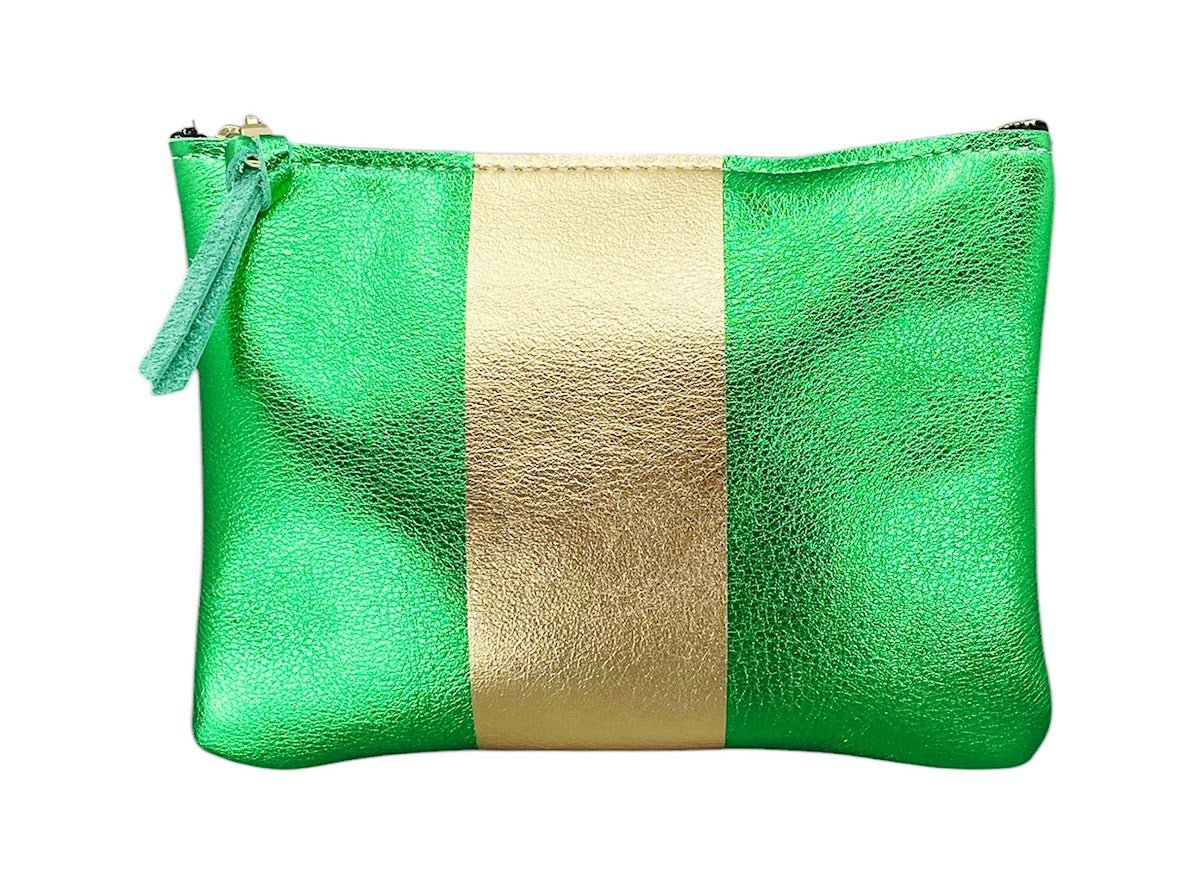 Emerald Metallic Everyday Pouch with Gold Stripe