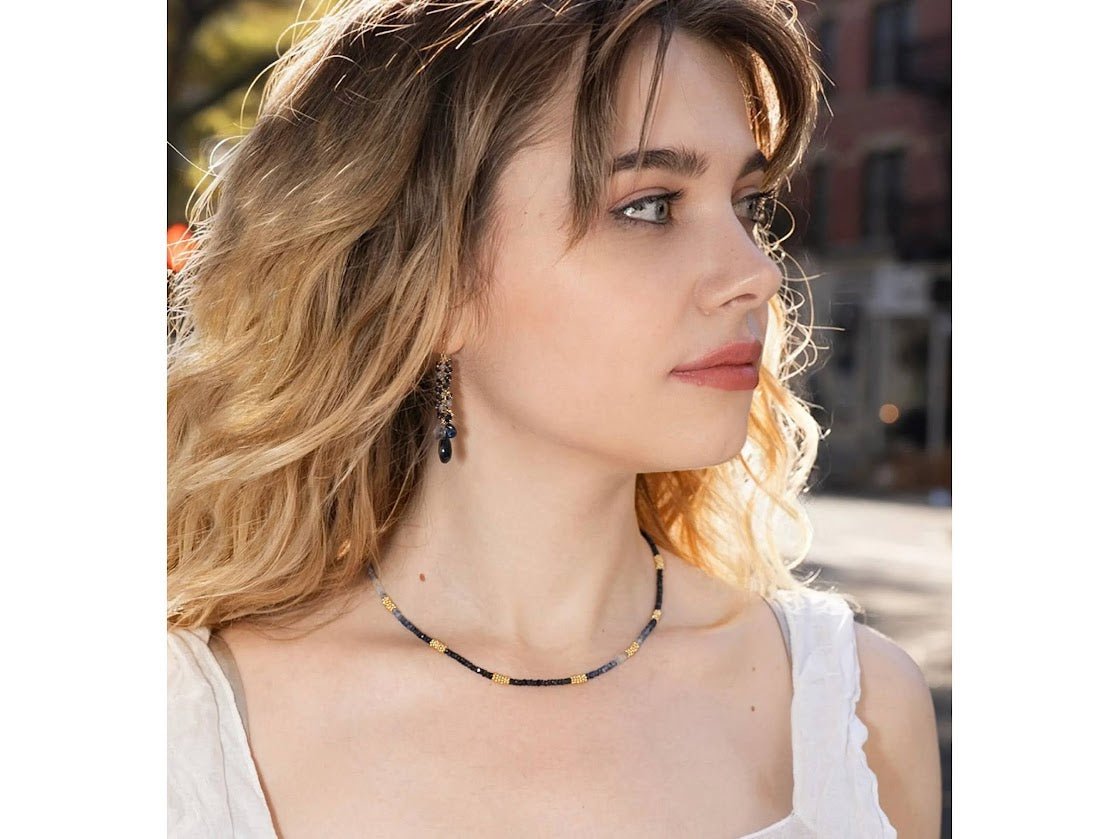Sapphire and Gold Bead Strand Necklace