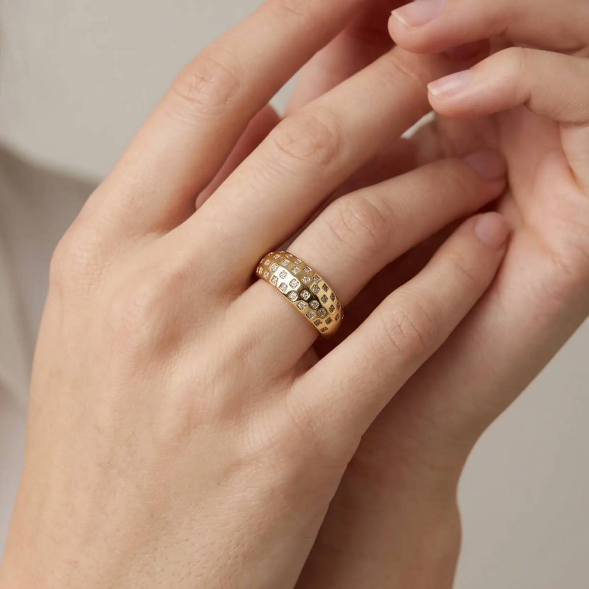 Gold Dome Ring with CZs