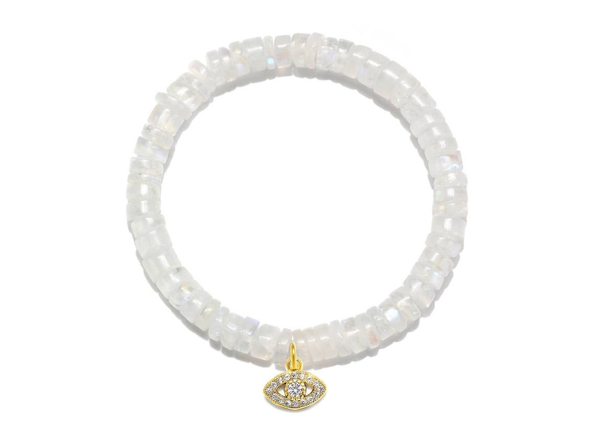 Rainbow Moonstone Bracelet with Evil Eye