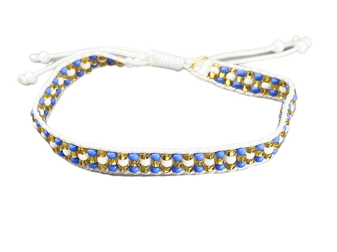 Blue, White, and Gold Adjustable "Chain" Bracelet