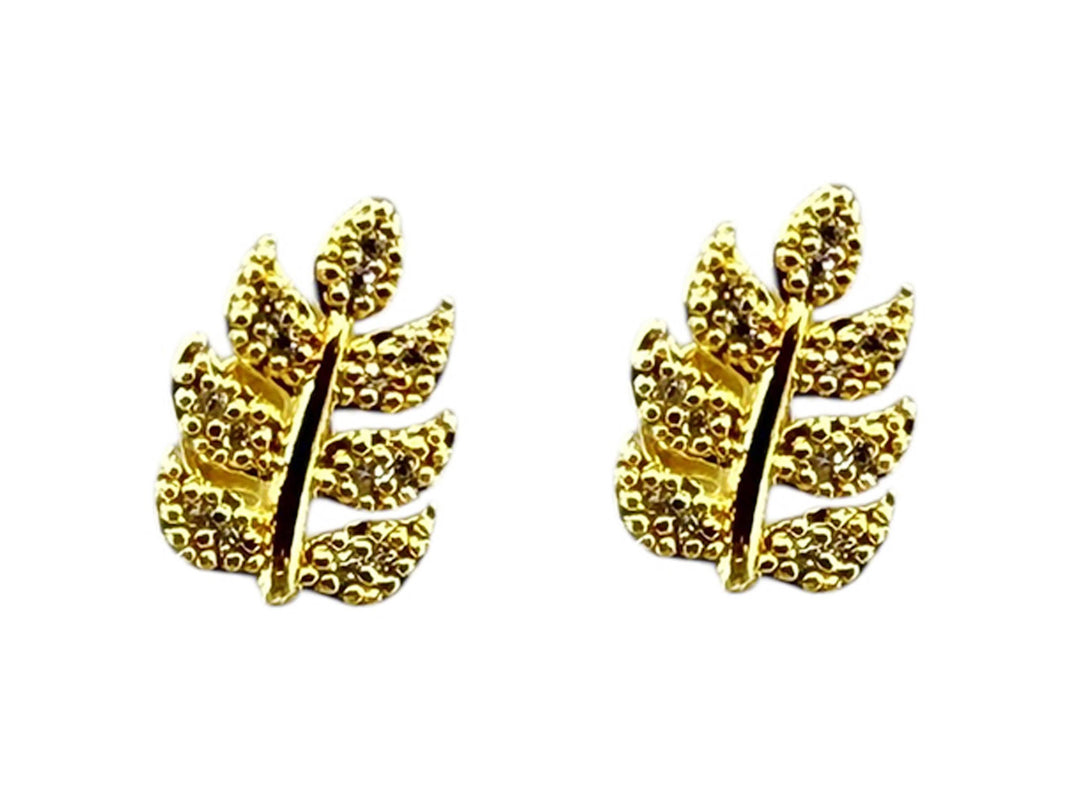 CZ Leaf Stud Earrings with CZs