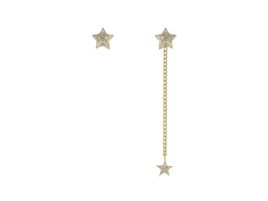 Star Stud and Chain Drop Combo Earrings